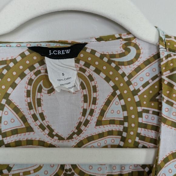 J‎ Crew Tunic Coverup Womens Size Small Green White Paisley Bohemian Lightweight - Picture 5 of 7